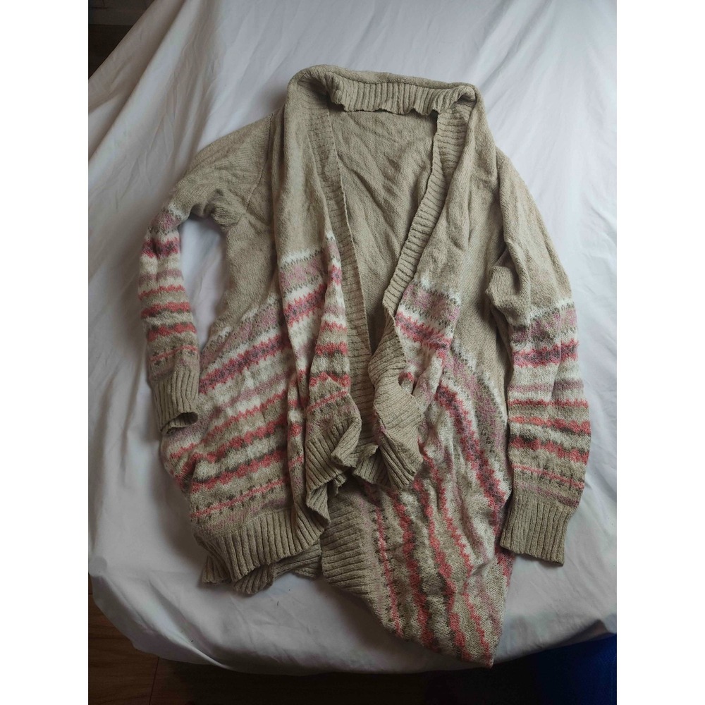 Maurices Cardigan Sweater Womens 3 Green Striped Knit Open Front Long Sleeve